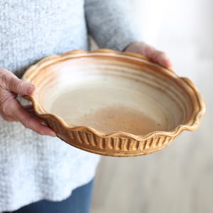 Handmade Pottery Large Pie Plate 9 colors Tan