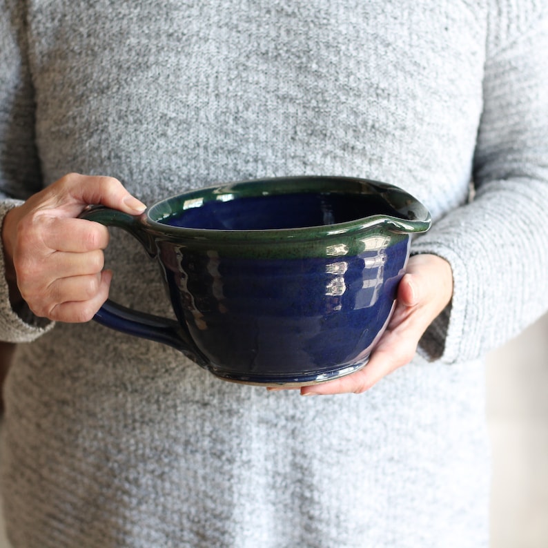 Handmade Pottery Large Batter Bowl 9 colors Navy + Green