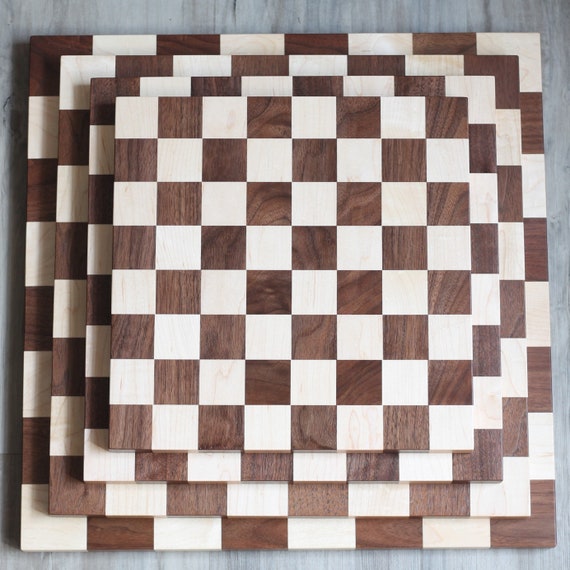 Échiquier En Bois Massif Fait Main - Noyer Et Érable Grain Final 16x16 Pouces - AE Millwork USA
