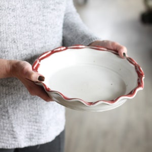 Handmade Pottery Large Pie Plate 9 colors White + Red