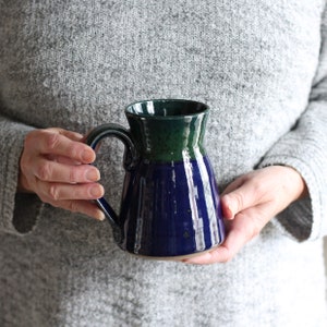 Handmade Pottery 12-14 oz. Large Mug 8 colors Navy + Green