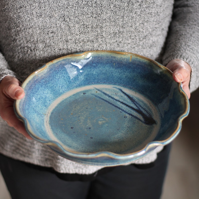 Handmade Pottery Large Pie Plate 9 colors Blue