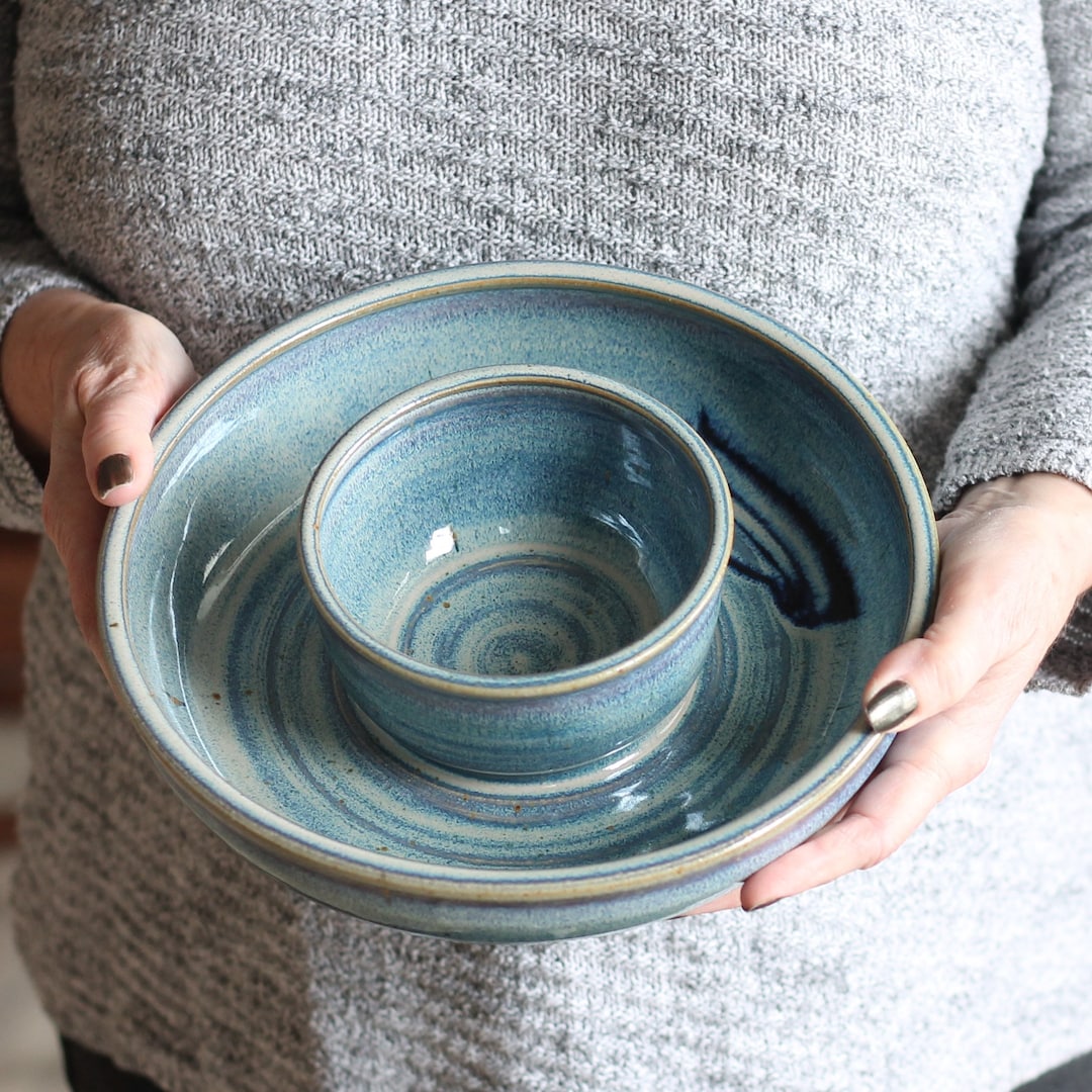 Handmade Pottery | Large Chip n' Dip Bowl - Blue