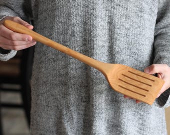 Handmade Wooden Kitchen Utensils | Large Slotted Spatula Turner