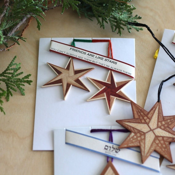 Handmade Wooden Christmas Ornaments, Friendship Stars