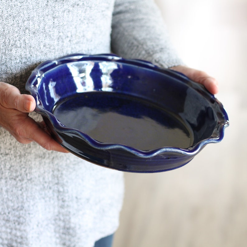 Handmade Pottery Large Pie Plate 9 colors Navy