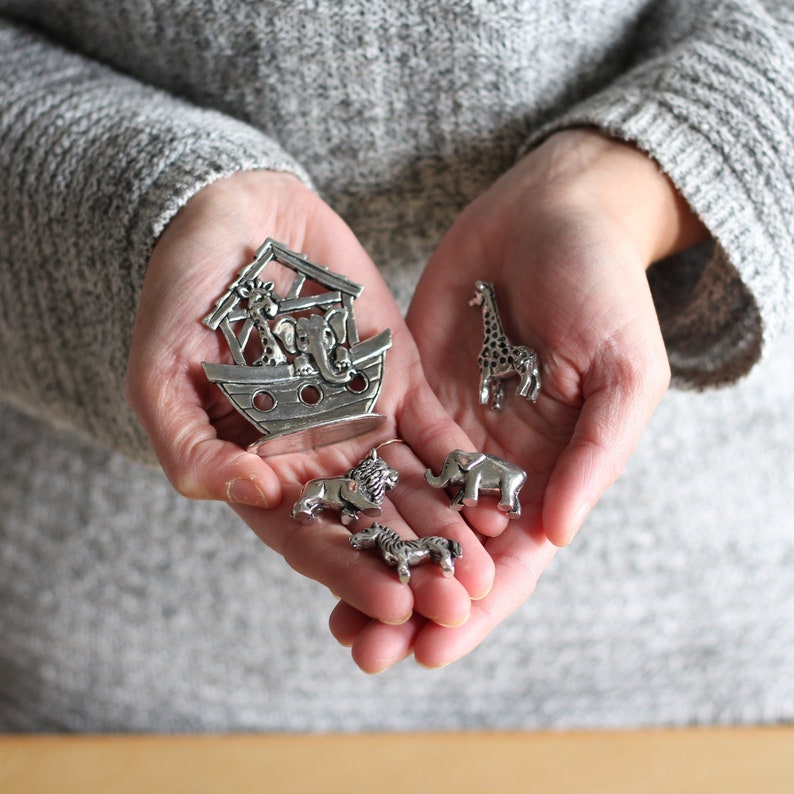 Handmade Pewter Mini Figurines 5 pc. Noah's Ark Set image 1