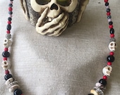 Halloween Dia De Los Muertos Skull Spooky Gemstone Necklace