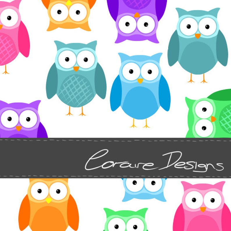 Mini Owl Clipart in 6 Colours