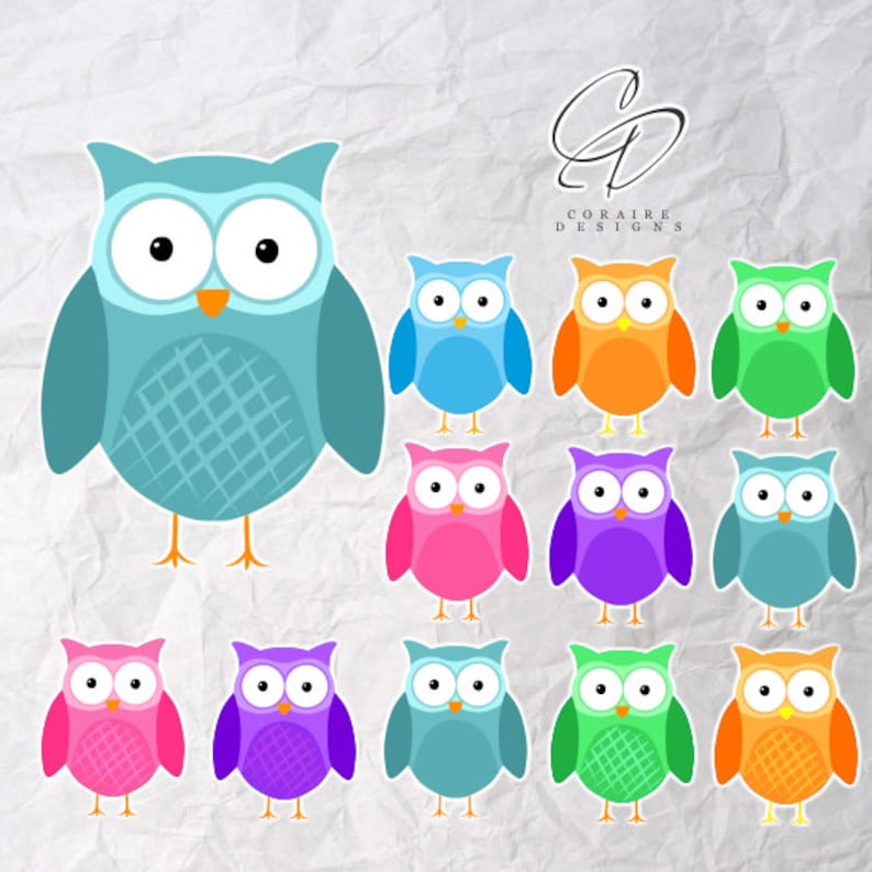 Mini Owl Clipart in 6 Colours
