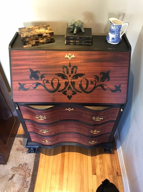 Updated Vintage Solid Mahogany Secretary Desk With Outlets And Etsy