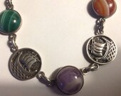 Exquisite Vintage Scottish John Hart Iona Silversmith Silver and Agate Bracelet 15 3 4 quot (40cm) total length.