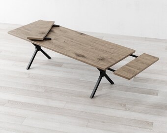 Kew X Extendable Industrial Wooden Veneer Dining Table Vintage Rustic X-Shaped Legs