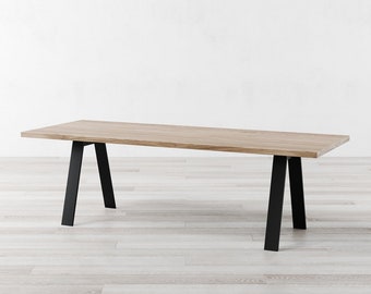 Albert Natural Oak Veneer Dining Table With A Shaped  Matt Black Steel legs