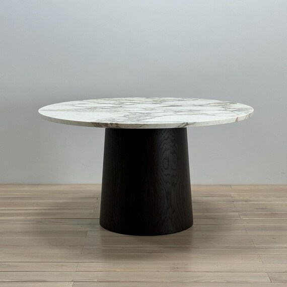 Orion Round Marble Table with Charcoal Oak Leg