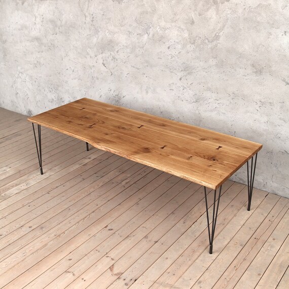Barnes Hairpin Legs Live Edge Oak Industrial Dining Table Etsy
