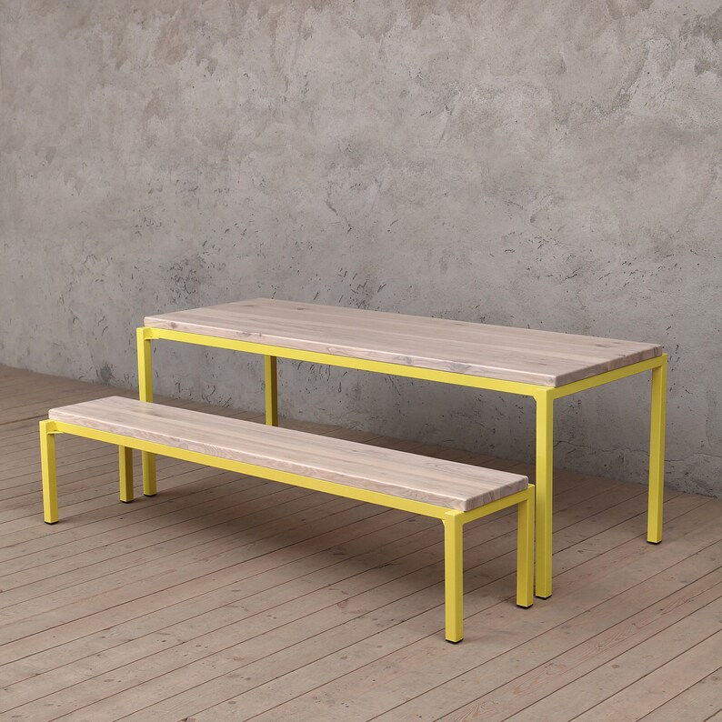 Itchen Solid Light Ash Dining Table Neon Yellow Steel Legs Etsy UK
