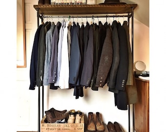Industrial Style Wooden Metal Clothes Rail Rack Stand Rustic Retro Vintage