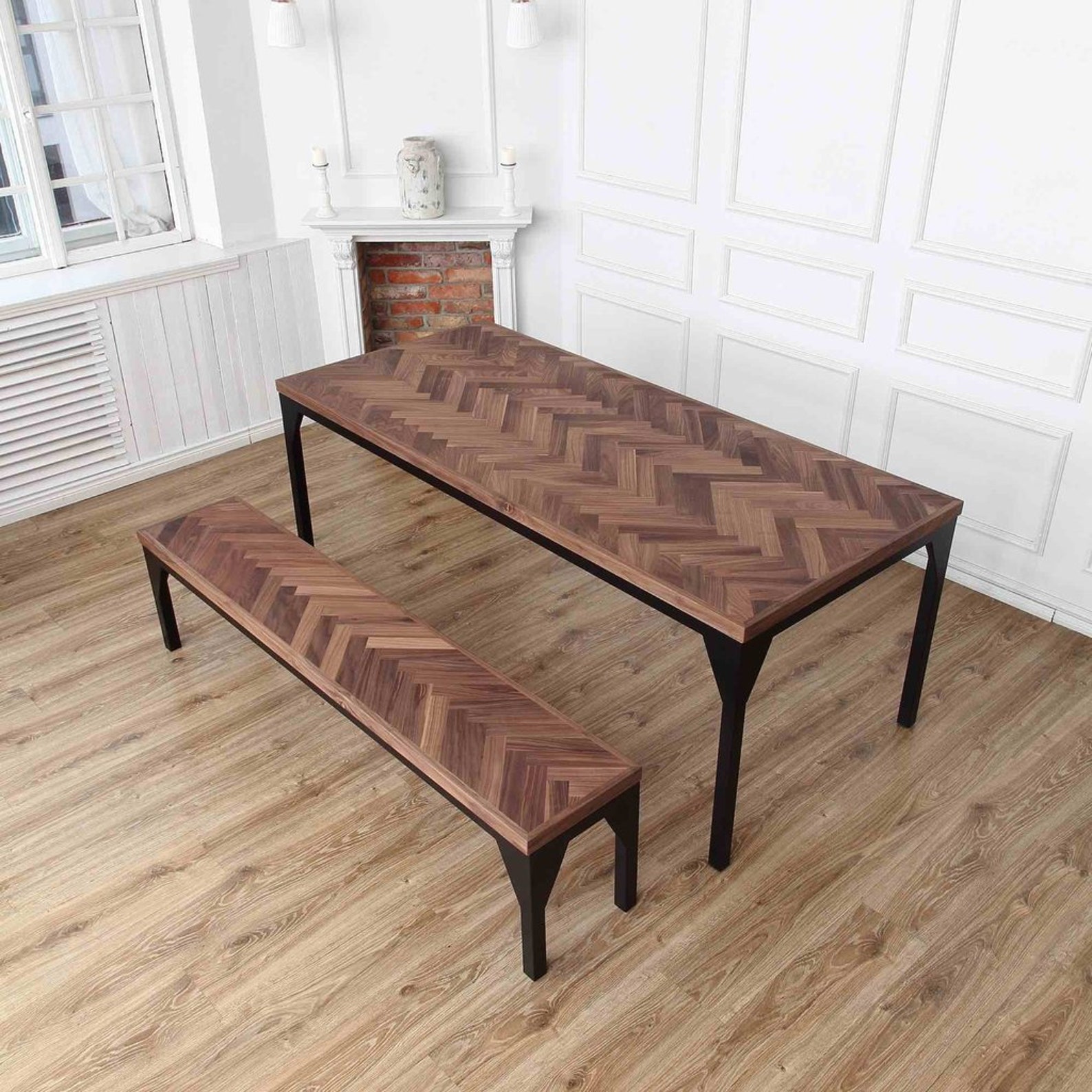 Waterloo Herringbone Walnut Industrial Style Dining Table Etsy UK