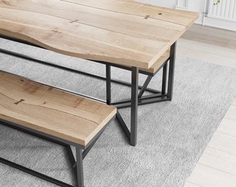 Table and Bench Package*Solid Rustic Oak or Rustic Pine Industrial Dining Table & Two Benches *Metal black legs Home & Living Storage & Organisation Shoe Storage 