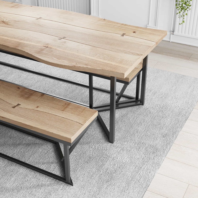 London Solid Live Edge Oak Industrial Dining Table Wooden Rustic Vintage 