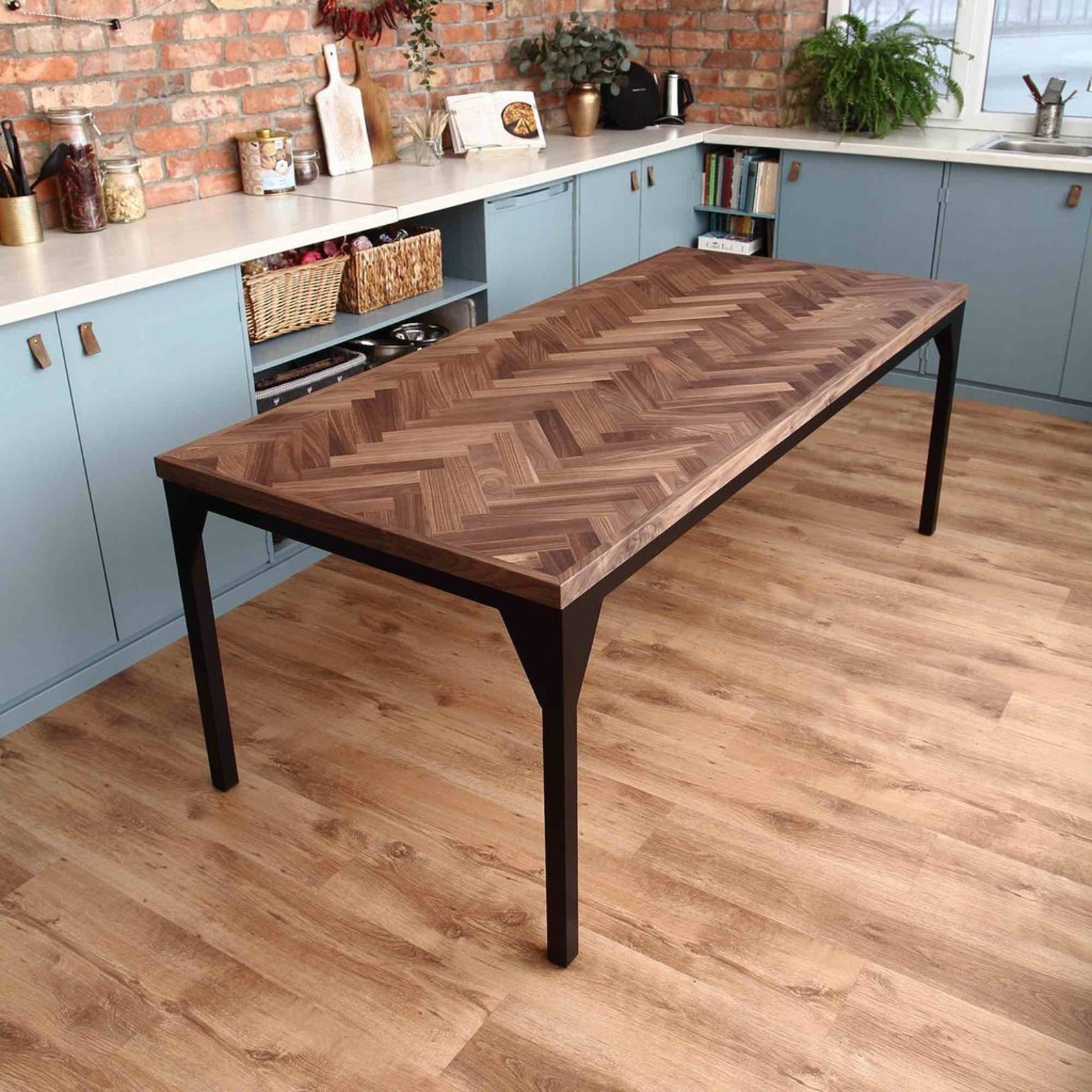 Waterloo Herringbone Walnut Industrial Style Dining Table Etsy UK