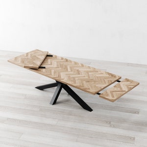 Diamond Herringbone Extendable Natural Oak Dining Table