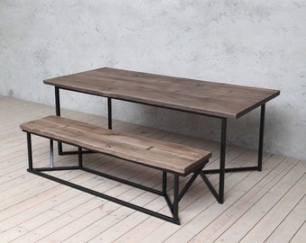 London Brown : Solid Live Edge Oak Industrial Dining Table Wooden Rustic Vintage