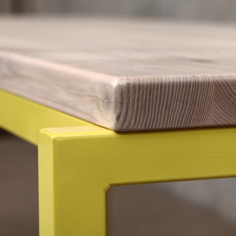Itchen Solid Light Ash Dining Table Neon Yellow Steel Legs Etsy UK