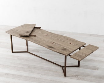 London Extendable Live Edge Light Grey Oak Dining Table