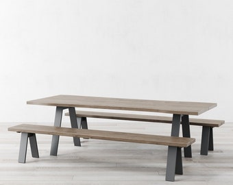 Mesa de comedor Trent Live Edge de roble gris claro