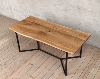 Dean Solid Live Edge Oak Industrial Dining Table With Three Planks