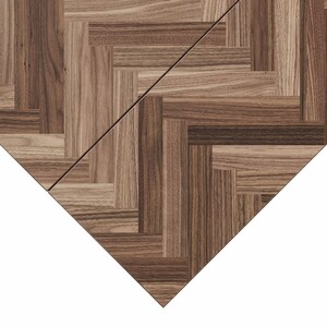 May include: A close-up of a brown wood floor with a herringbone pattern.