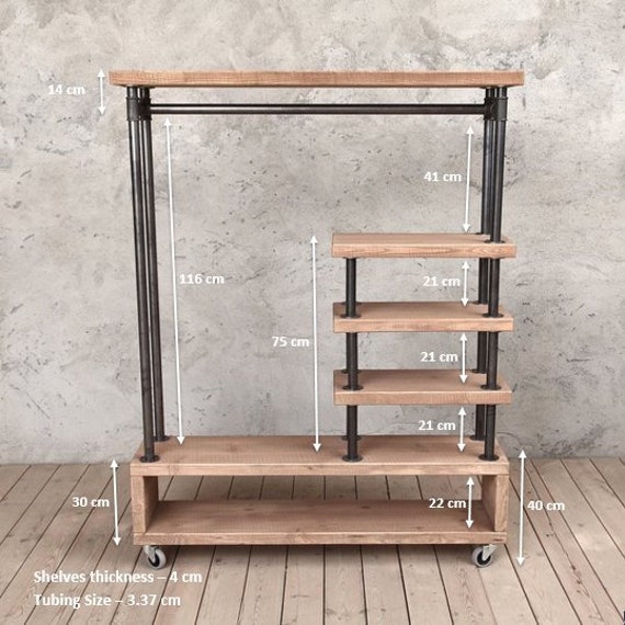 Tay Industrial estilo de madera metal ropa Rail Rack Stand - Etsy España