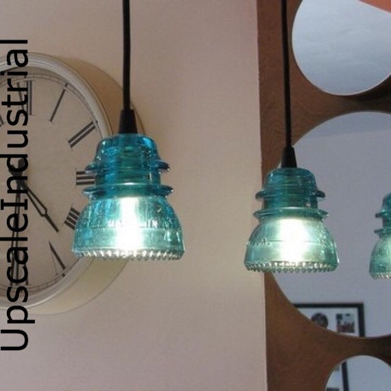 Pendant Light/Glass Insulator/Kitchen Island/Lighting /Pendant Lighting/Pendant Lights/Industrial Lighting/Steampunk/Aquamarine/vintage