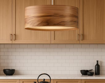 Pendant Light – Wooden Ceiling Light – Handcrafted Drum Lamp for Dining Room, Kitchen or Living Room – Modern Natural Lighting
