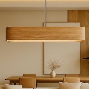 Houten hanglamp – lineaire houten kroonluchter voor keukeneiland of eetkamer – moderne boerderijplafondlamp