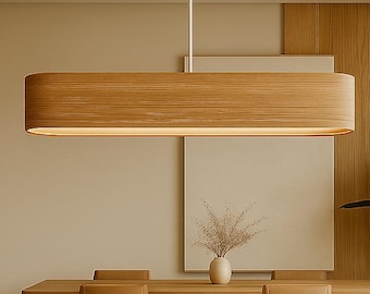 Wood Pendant Light – Linear Wood Chandelier for Kitchen Island or Dining Room – Modern Farmhouse Ceiling Light