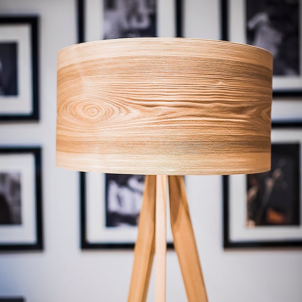 Lampadaires trépied, Lampadaires en bois, Éclairage scandinave, Base de lampe trépied, Décor nordique, Bois naturel, Frêne, Abat-jour en bois