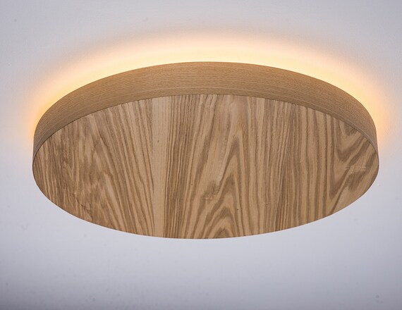 Flush Mount Wood Veneer Light Led Wood Lamp Wooden Ceiling Etsy