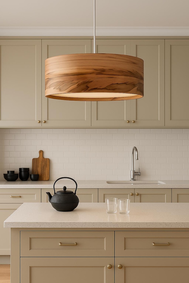 Wood Pendant Lamp - Hanging Chandelier - Drop Light - Dining Room Lighting - Satin Walnut - SVEN image 1