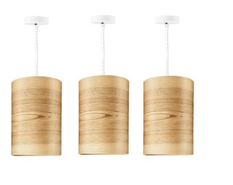 Set of  3 Pendant Lamps - Natural Wood Veneer