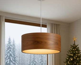 Handcrafted Walnut Pendant Light – Modern Farmhouse Ceiling Lamp – Eco-Friendly Wood Grain Lighting – Custom Sizes
