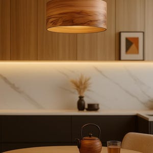 Wood Pendant Lamp - Hanging Chandelier - Drop Light - Dining Room Lighting - Satin Walnut - SVEN image 6