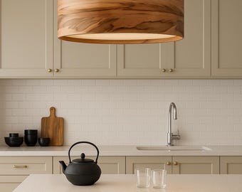 Wood Pendant Light – Natural Wooden Ceiling Lamp – Handmade Chandelier – Modern Rustic Lighting – Dining Room Light Fixture