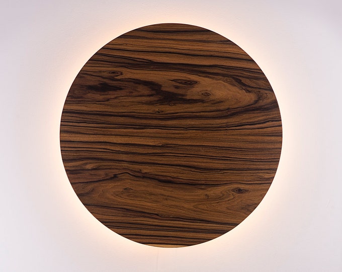 Featured listing image: Wood Wall Lamp - Modern Light Fixture Nordic Decor Minimalist LED Light Geometric Circle Sconce Lighting Shade Natural Jacaranda Wood