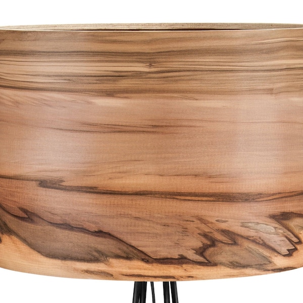 Lampada da terra in noce satinato impiallacciato – Paralume in legno fatto a mano
