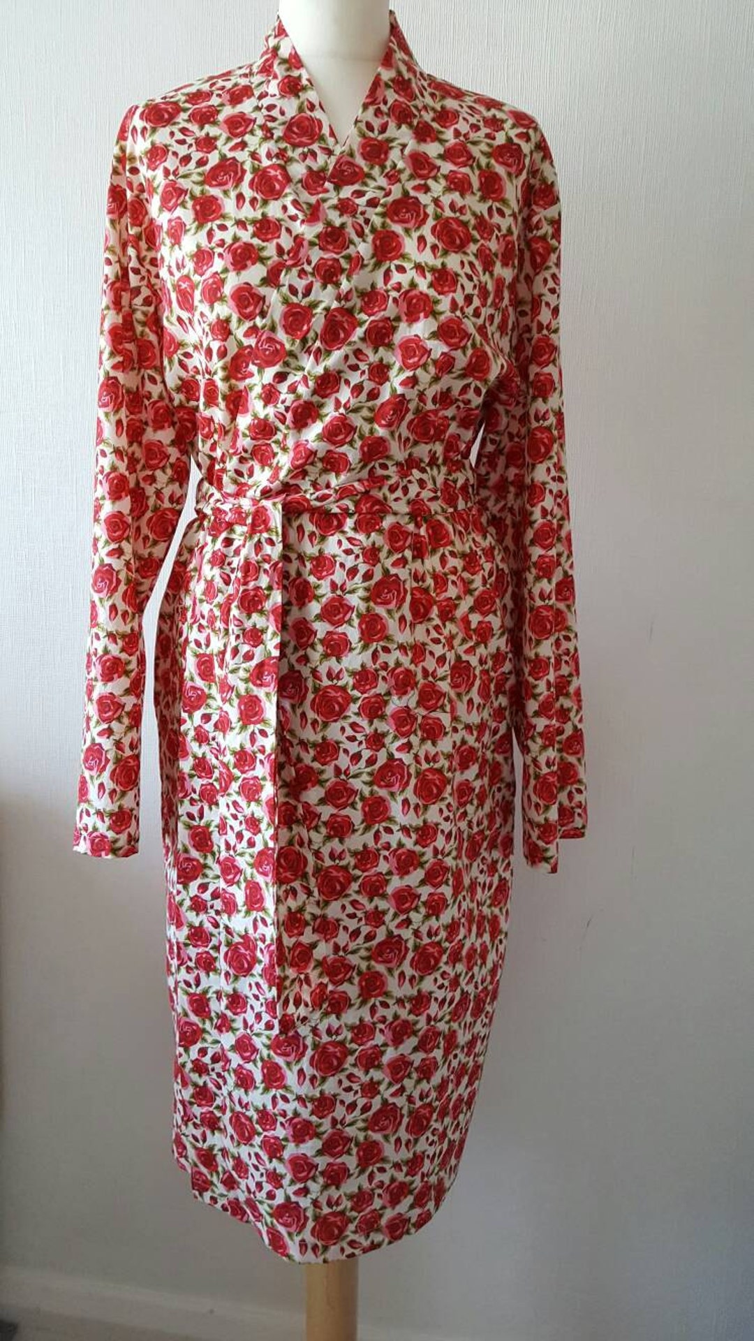Rose Print Bathrobe Cotton Kimono Style Robe Cotton Dressing Etsy UK