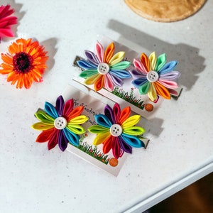 Rainbow Flower Hair Clips: Cotton Fabric, Toddler Hair Accessories, BOTH Sets!