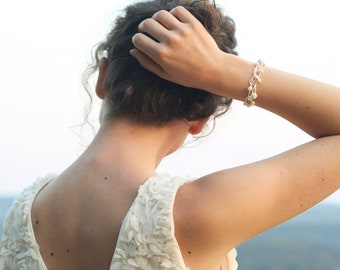 Gehäkeltes Perlenarmband, Elfenbein, Brautschmuck
